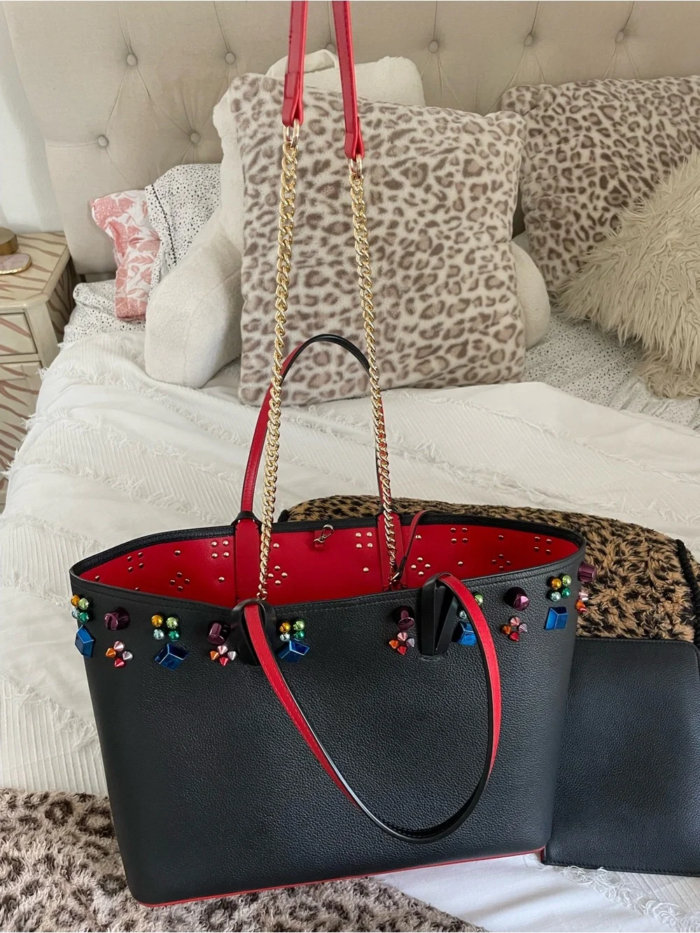 Christian Louboutin Black Tote with Multicolor Jewel Studs